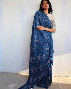 Greta Handblockprinted Cotton Saree- Butterfly Girls