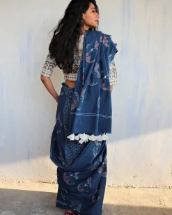 Greta Handblockprinted Cotton Saree- Butterfly Girls