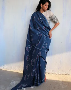 Greta Handblockprinted Cotton Saree- Butterfly Girls