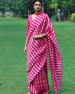 Gulaab Handwoven Linen Saree - Bageecha