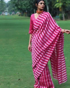 Gulaab Handwoven Linen Saree - Bageecha