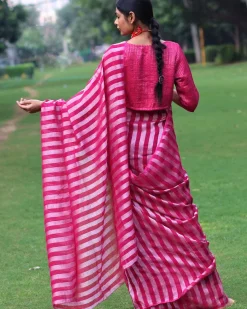 Gulaab Handwoven Linen Saree - Bageecha