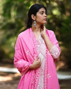 Gulmohar’s Grace Pink Block Printed Dupatta - MMG