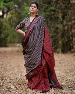 Gulon Mein Rang Brown Block Printed Saree - WW