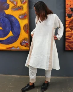 Handwoven Cotton Milk Kurta Set-Mog