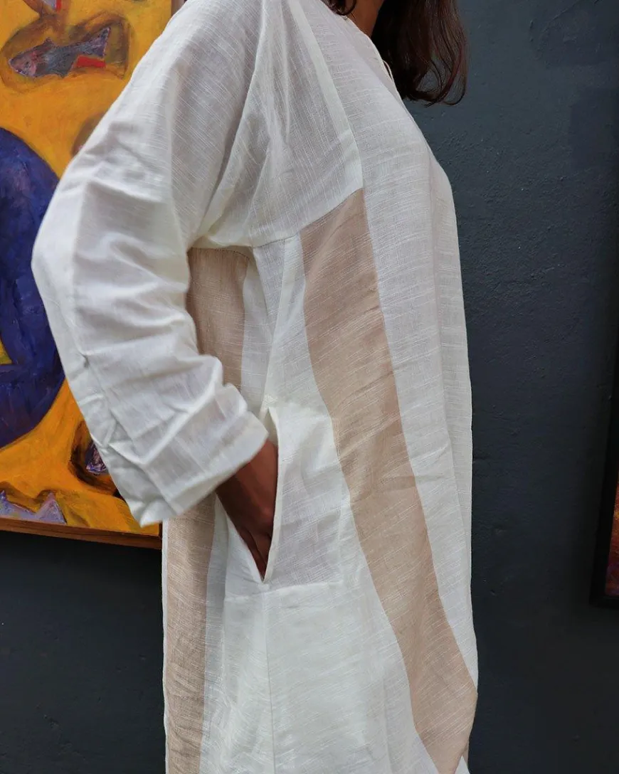 Handwoven Cotton Milk Kurta Set-Mog