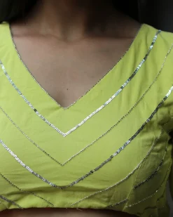 Heer Lime Green Mulmul Cotton Blouse - Jugnoo