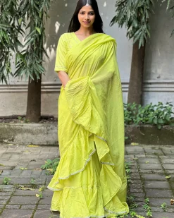 Heer Lime Green Mulmul Cotton Blouse - Jugnoo