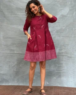 Honeydew Petals Blockprinted Cotton Dress