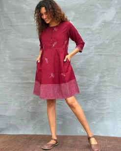 Honeydew Petals Blockprinted Cotton Dress