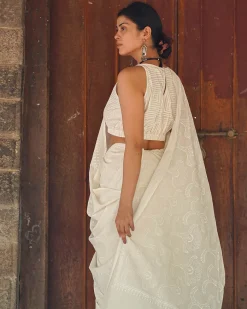 Hushed Rice Ivory Block Printed Saree - SFD