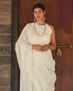 Hushed Rice Ivory Block Printed Saree - SFD