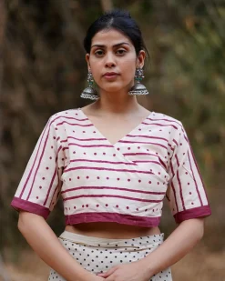 Inaaya Ivory Block Printed Cotton Blouse - WW