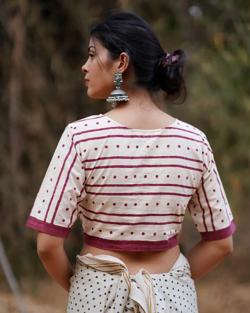 Inaaya Ivory Block Printed Cotton Blouse - WW