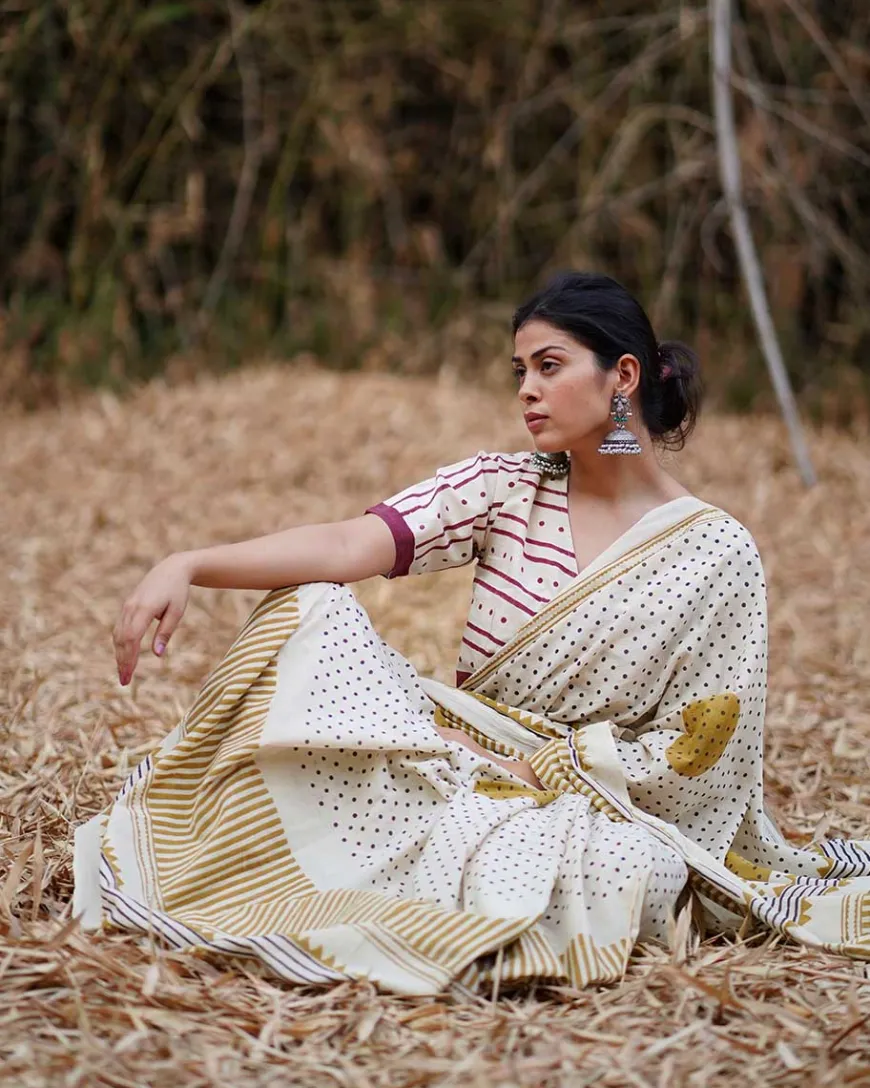Inaaya Ivory Block Printed Cotton Blouse - WW