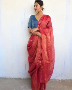 Inaayat Handwoven Linen Saree-Melting Moon