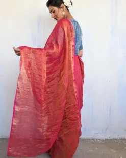 Inaayat Handwoven Linen Saree-Melting Moon