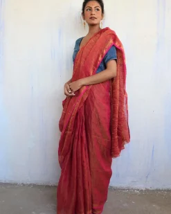 Inaayat Handwoven Linen Saree-Melting Moon