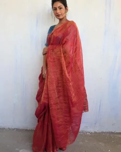 Inaayat Handwoven Linen Saree-Melting Moon