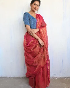 Inaayat Handwoven Linen Saree-Melting Moon