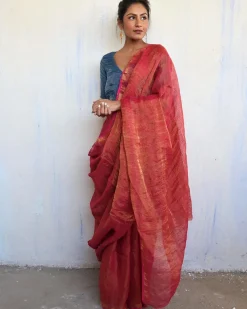 Inaayat Handwoven Linen Saree-Melting Moon