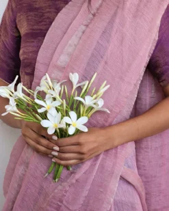 Inara Handwoven Linen Saree-Melting Moon