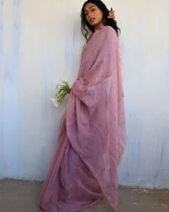 Inara Handwoven Linen Saree-Melting Moon