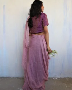 Inara Handwoven Linen Saree-Melting Moon