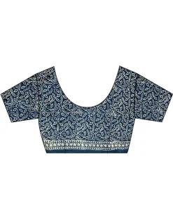 Indigo Bouquet Hand Blockprinted Cotton Saree