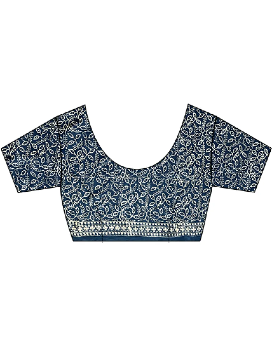 Indigo Bouquet Hand Blockprinted Cotton Saree