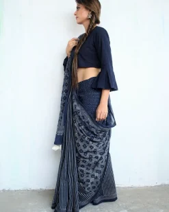 Indigo Glory Handblockprinted Cotton Saree