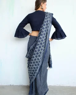 Indigo Glory Handblockprinted Cotton Saree