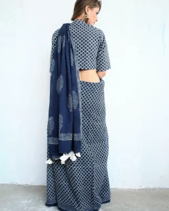 Indigo Horizon Handblockprinted Cotton Saree