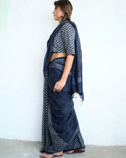 Indigo Magic Hand Blockprinted Cotton Saree