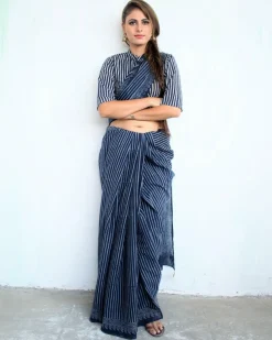 Indigo Rays Handblockprinted Cotton Saree