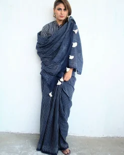 Indigo Rays Handblockprinted Cotton Saree