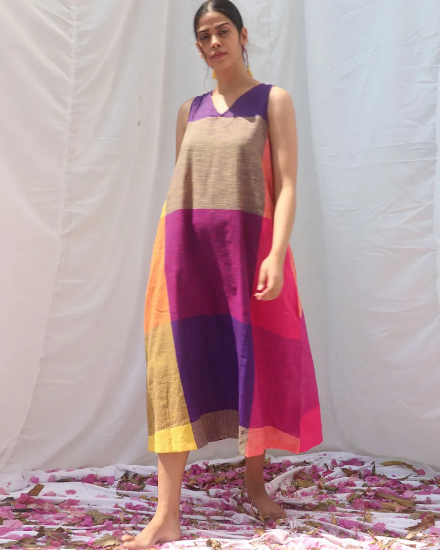 Indradhanush Handwoven Cotton Dress - RC