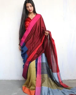 Indriya Handwoven Pure Cotton Viscose Saree - Holi