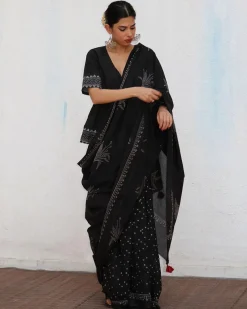 Isla Blockprinted Cotton Saree  - NOMAD