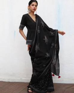 Isla Blockprinted Cotton Saree  - NOMAD