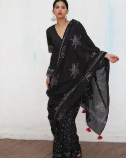 Isla Blockprinted Cotton Saree  - NOMAD