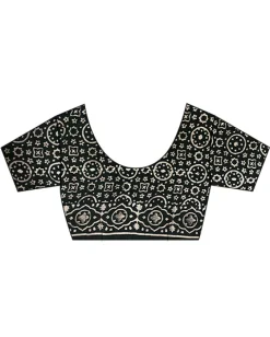 Ivory Black Block Printed Cotton Mul Saree