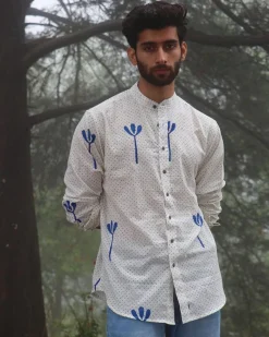 Ivory Block Printed Cotton Shirt