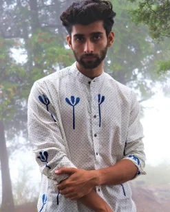 Ivory Block Printed Cotton Shirt
