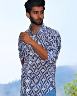 Ivory Block Printed Cotton Shirt