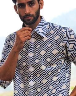 Ivory Block Printed Cotton Shirt