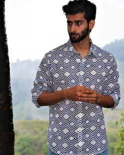 Ivory Block Printed Cotton Shirt