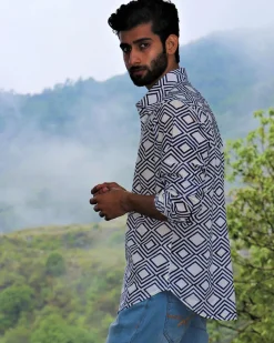 Ivory Block Printed Cotton Shirt