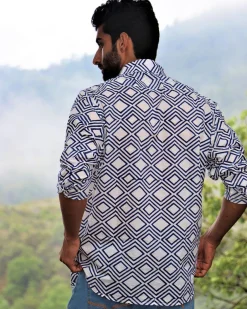 Ivory Block Printed Cotton Shirt