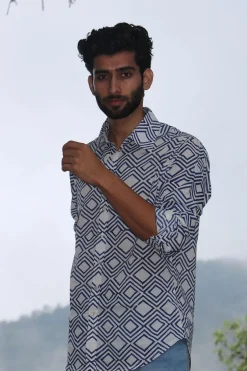 Ivory Block Printed Cotton Shirt